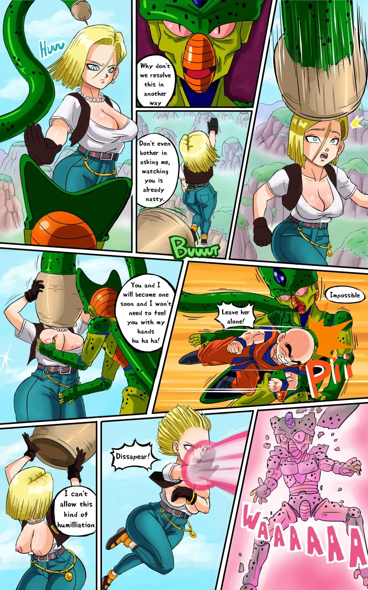 Portada del cómic Android 18 meets Krillin - Pink Pawg, con los personajes en una escena sugerente. - Página 2