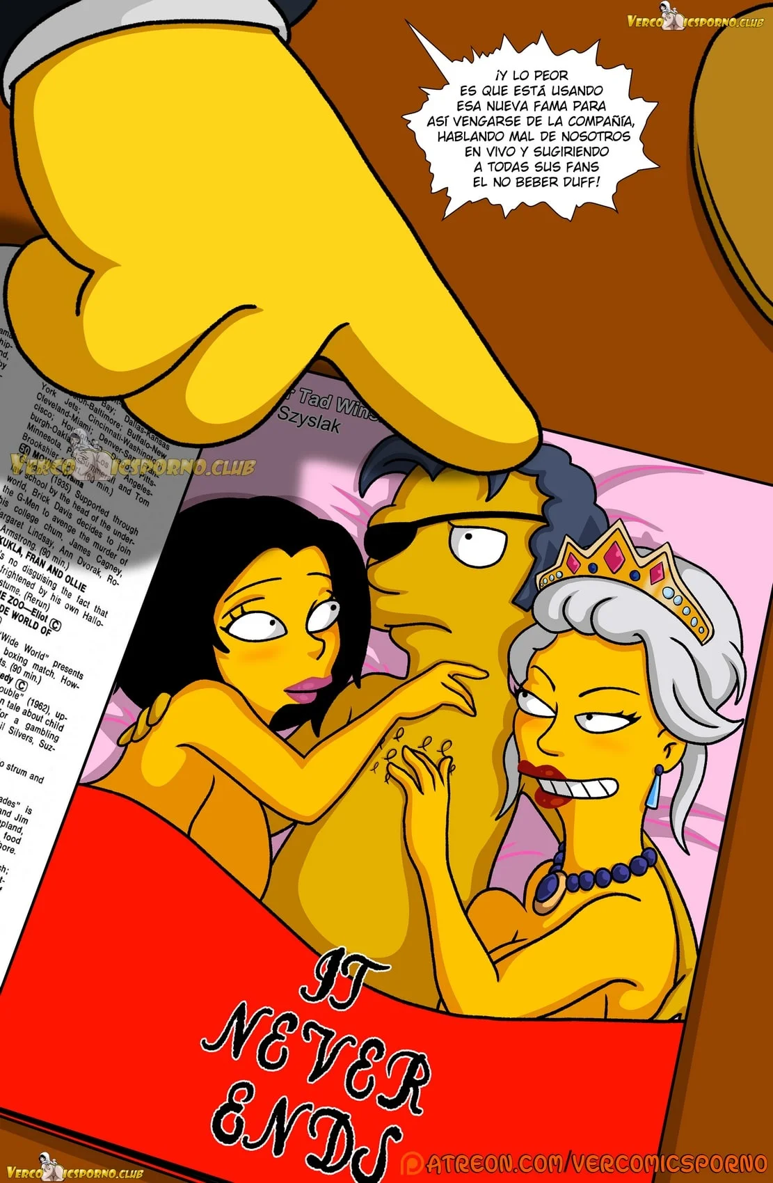 Portada del cómic The Simpsons Titania, con ilustración principal y título destacado. - Página 46