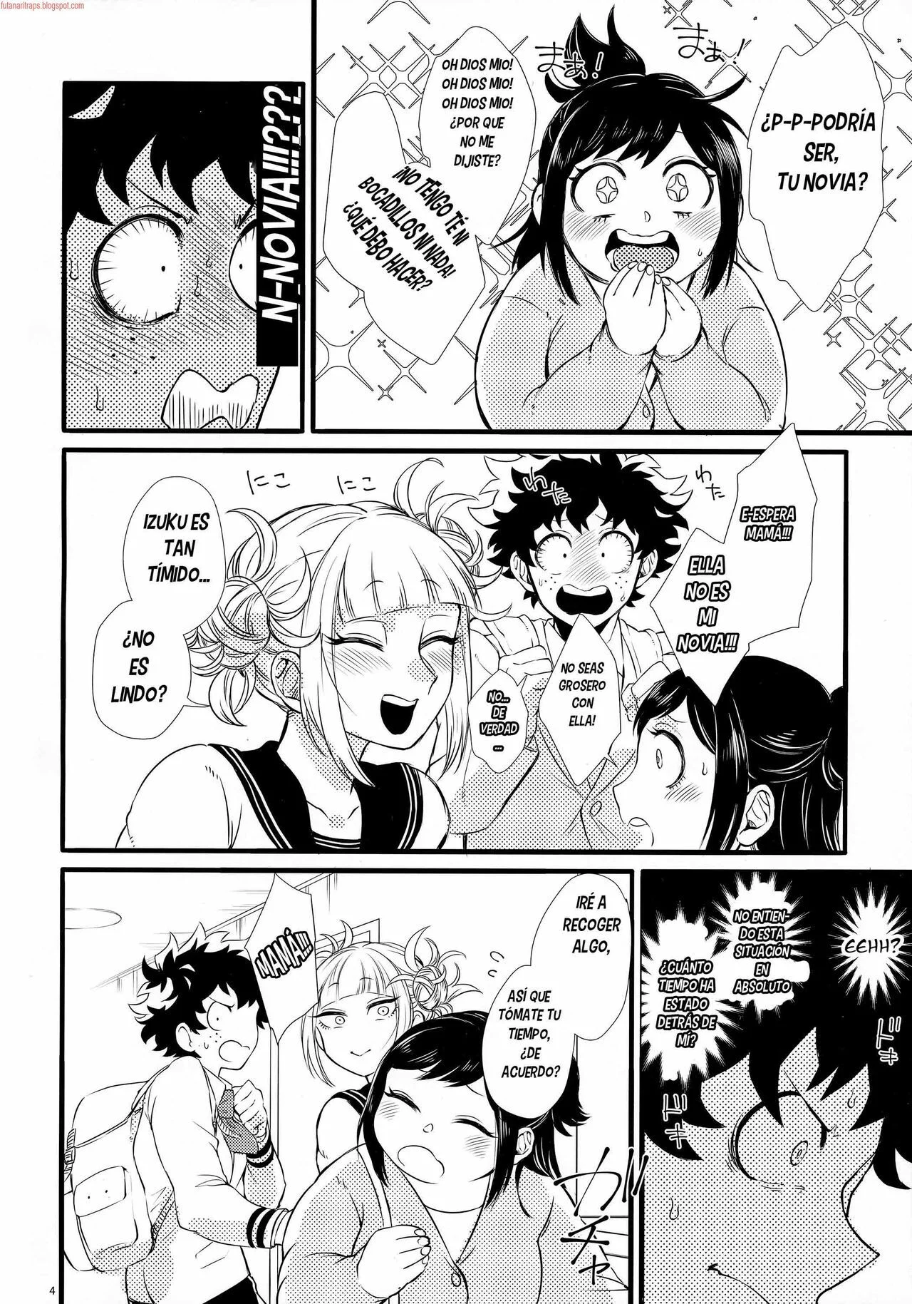 Portada del cómic Toga-chan to Deku-kun, con los personajes principales en primer plano. - Página 16