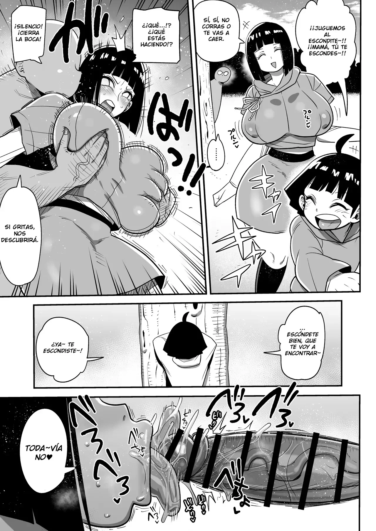 Portada del cómic Hinata y Himawari jugando a las escondidas con un señor, mostrando a los personajes en una escena de juego. - Página 5