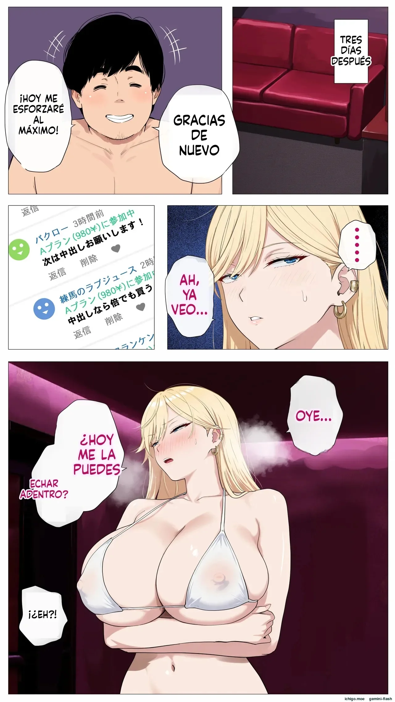Portada del manga Haishin de Kasegitai Shio Gal to InCha no Ore, a color, con temática de infidelidad y prostitución. - Página 35
