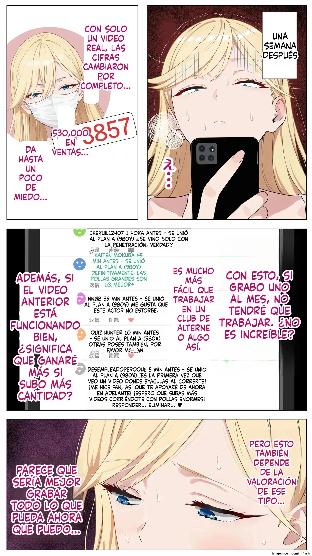 Portada del manga Haishin de Kasegitai Shio Gal to InCha no Ore, a color, con temática de infidelidad y prostitución. - Página 36
